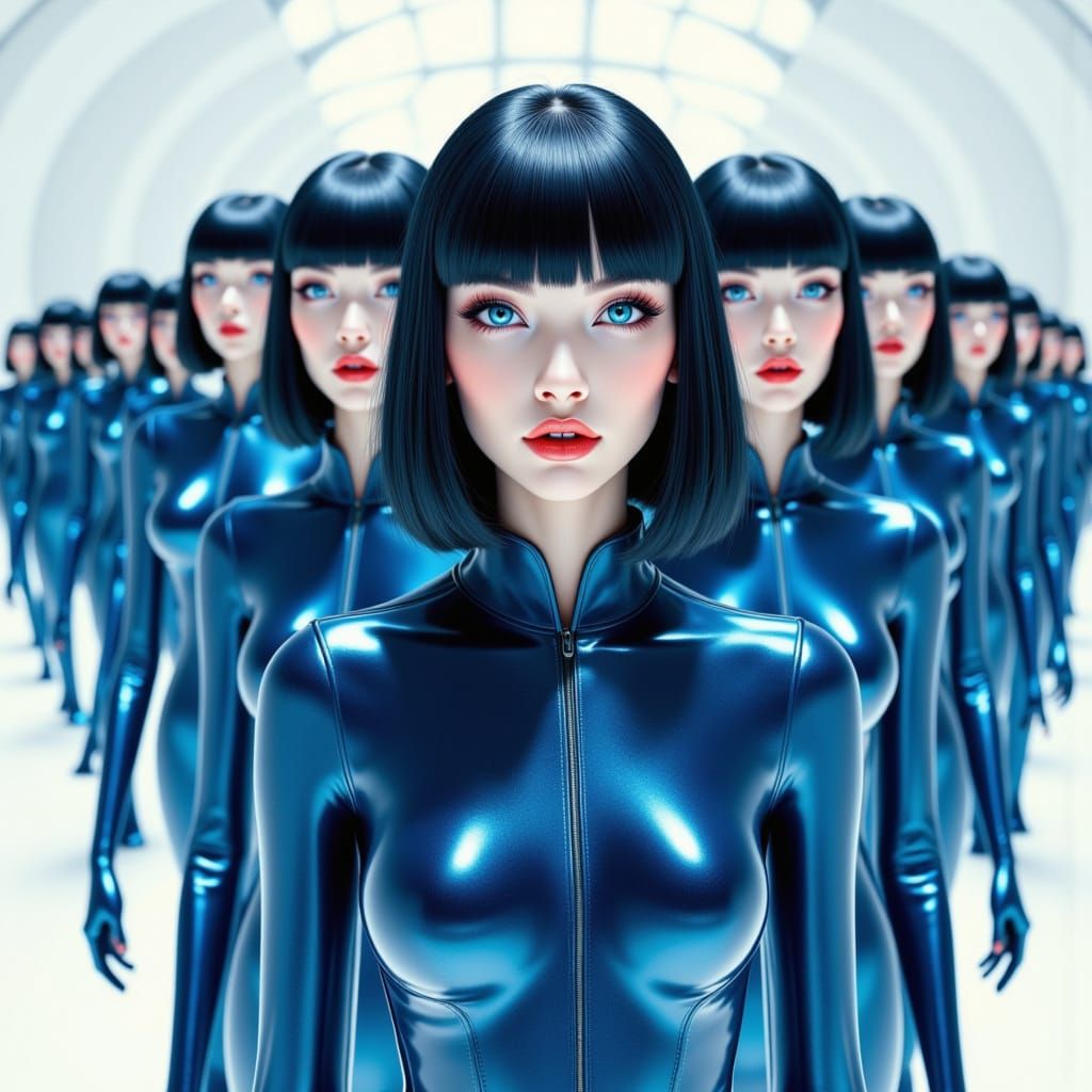 Surreal Robot City Women in Identical Skintight Bodysuits
