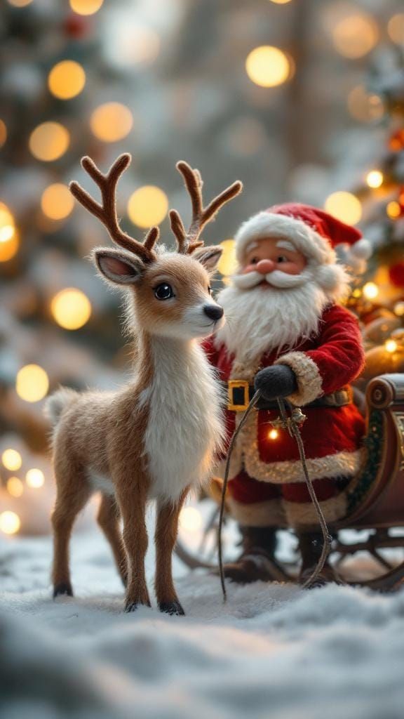 Felted Reindeer with Santa in Potteresque Style