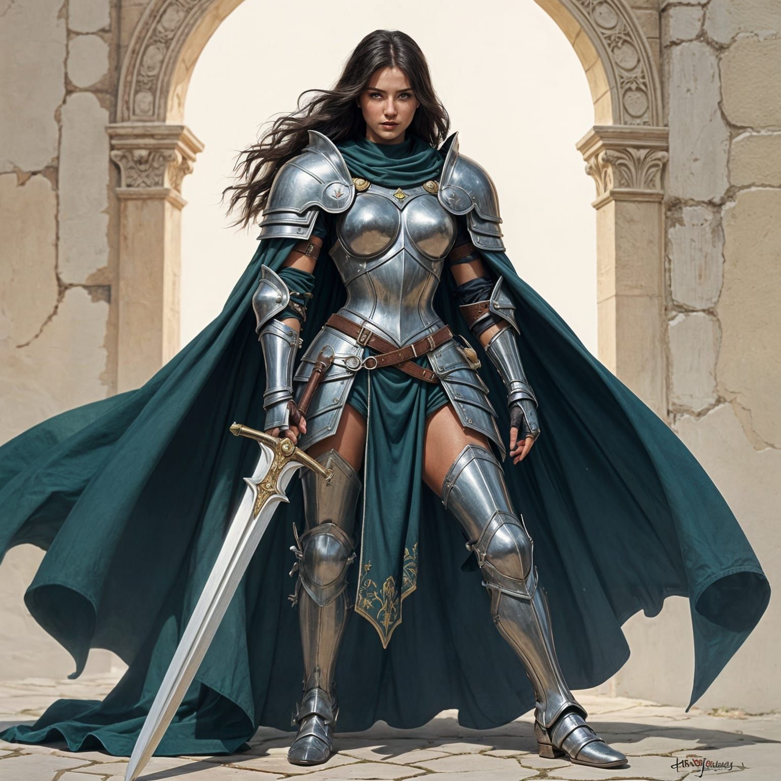 Armored Female Knight in Fantasy Art Style