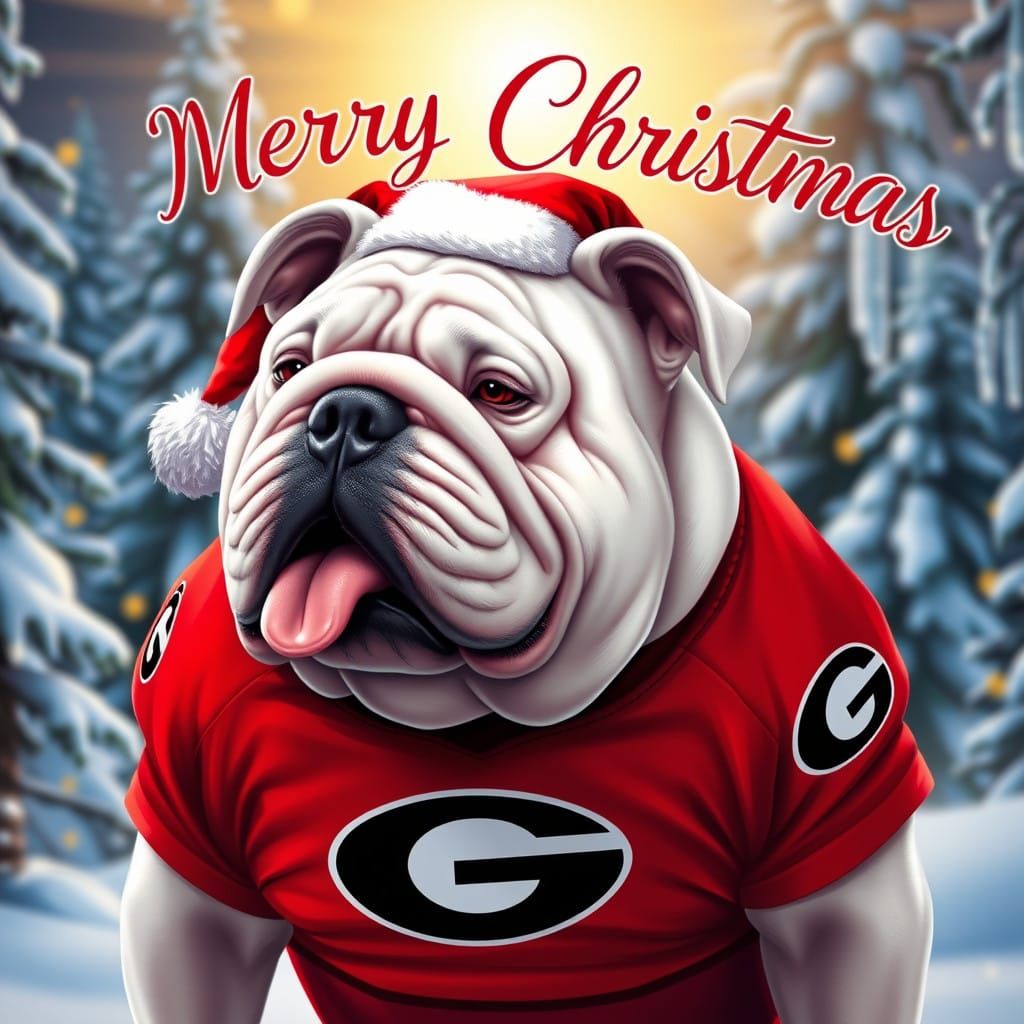 Merry Christmas Bulldog in Georgia Football Jersey