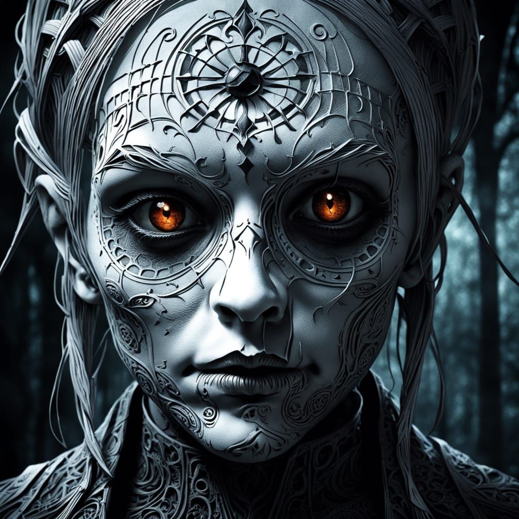 Gothic Face Study in Intricate Lines and Dark Shading