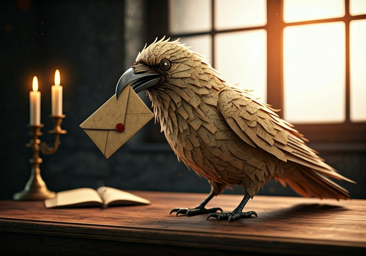 A wizard's paper raven messenger