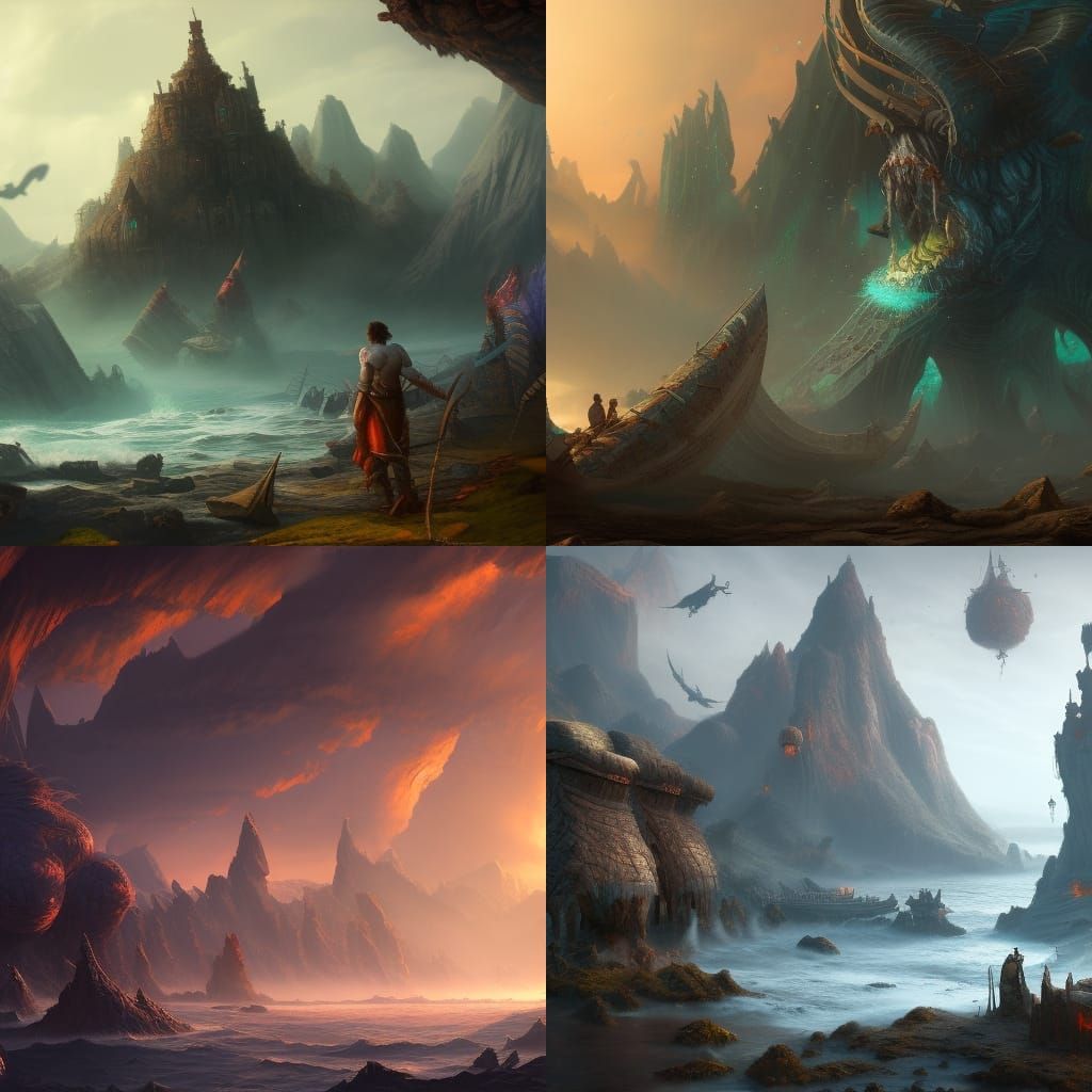 Giant Crab Attacks Coastal Village: Detailed Matte Painting