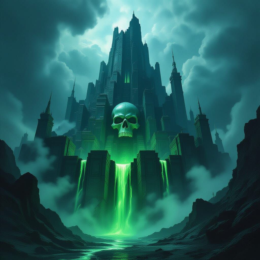 Ominous Supervillain Mountain Hideout in Storm