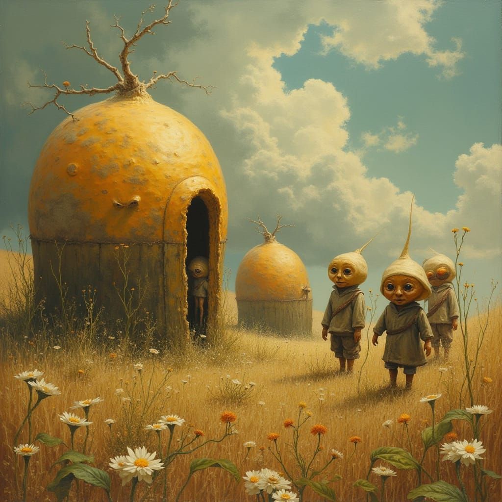The Turnip shaped alien children looked after the huge beehi...