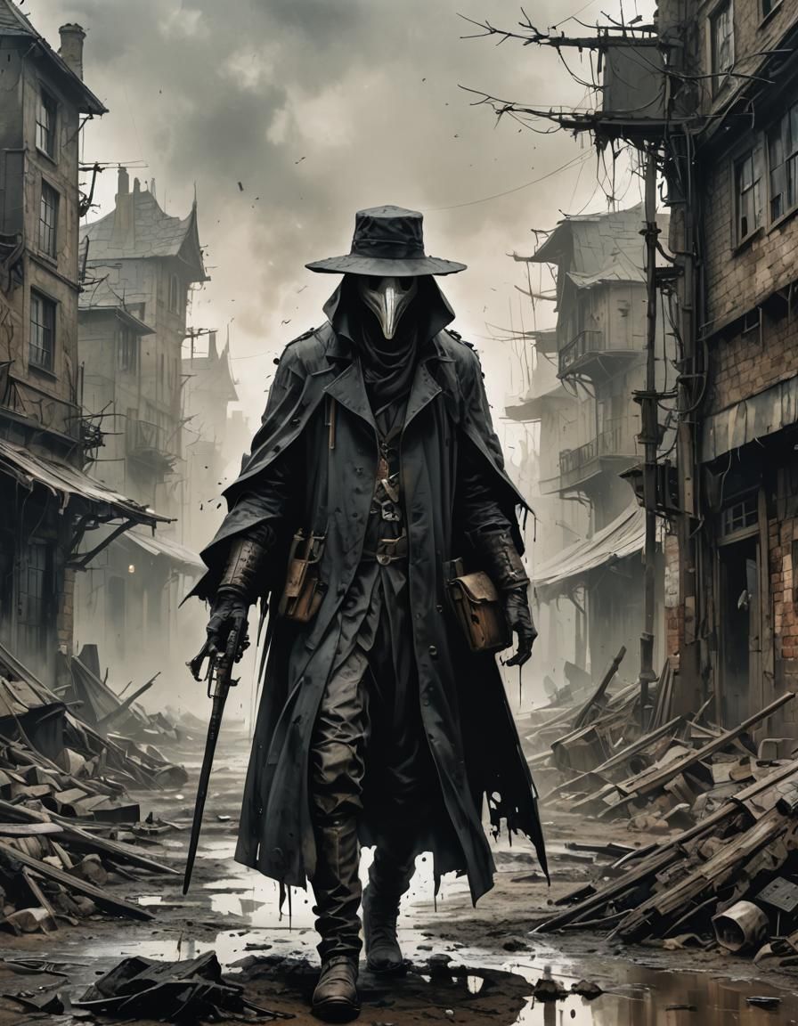 Mystic Plague Doctor in Ink Painting Style