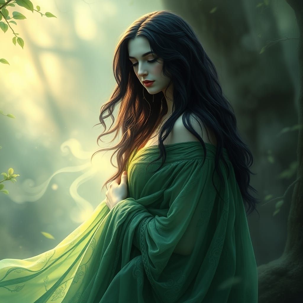 Mystical Celtic Goddess Clíodhna in Ethereal Forest
