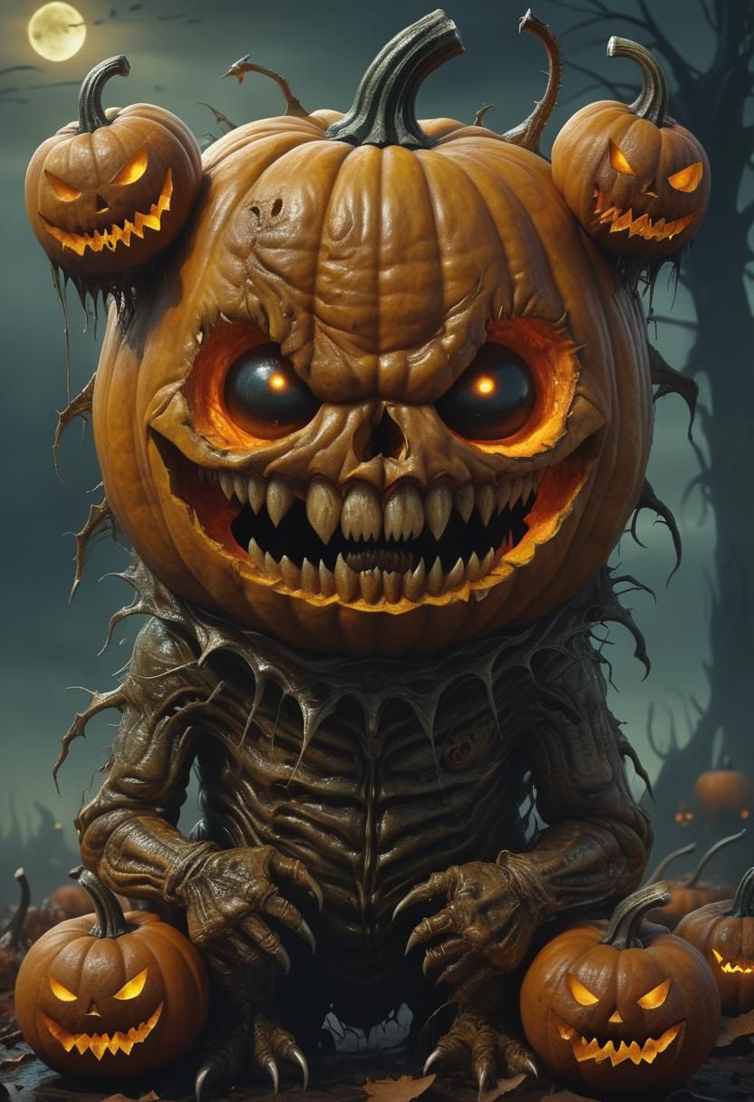 Evil Pumpkin Monster in Surreal Digital Art