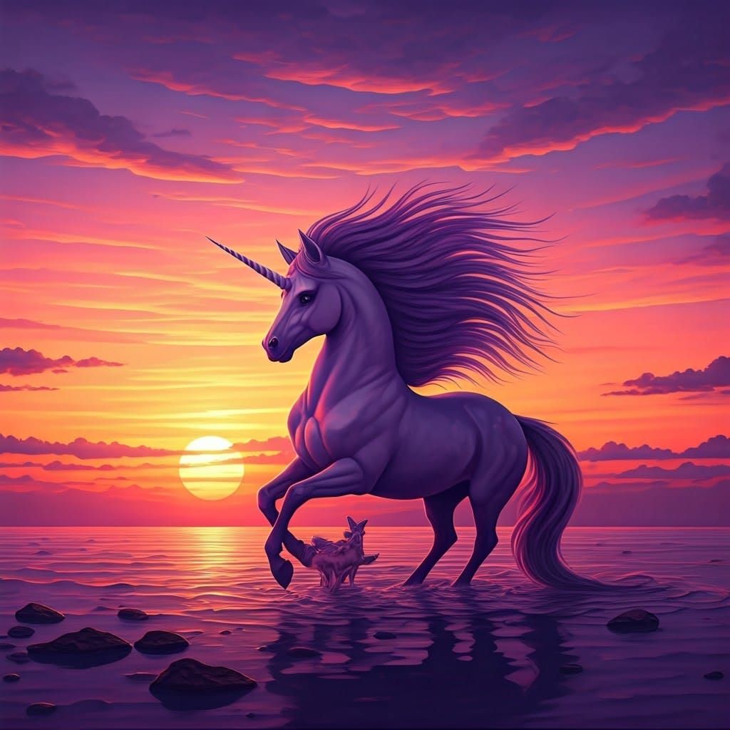Sunset Unicorn in a Colorful Landscape