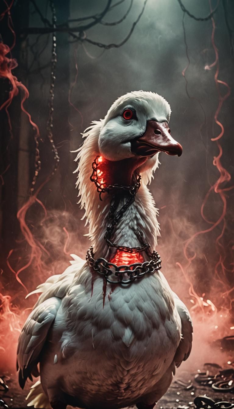 Terrifying White Duck Monster in Cinematic Lighting