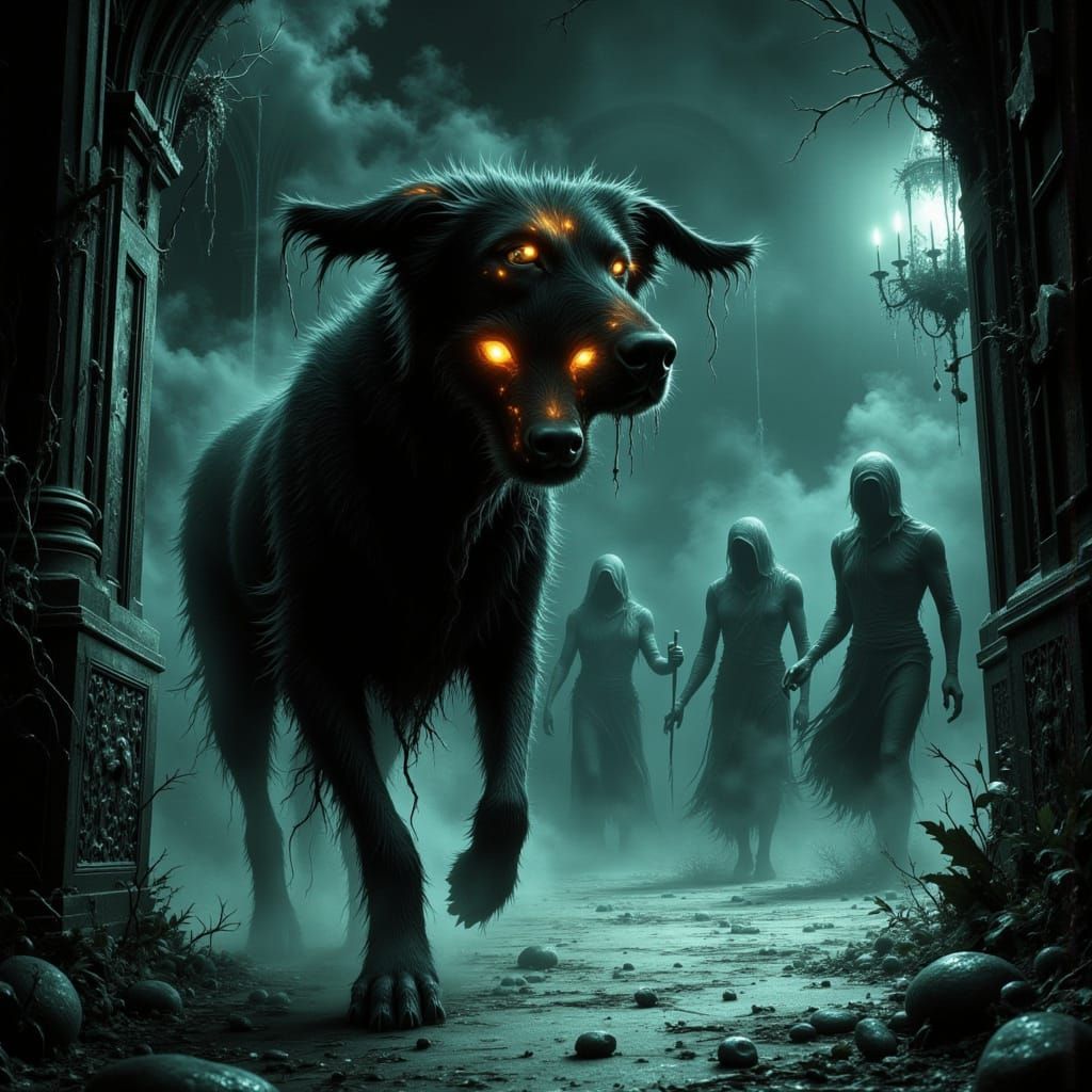 Spectraloom. Cobwebs adorn chandeliers, and spectral figures...