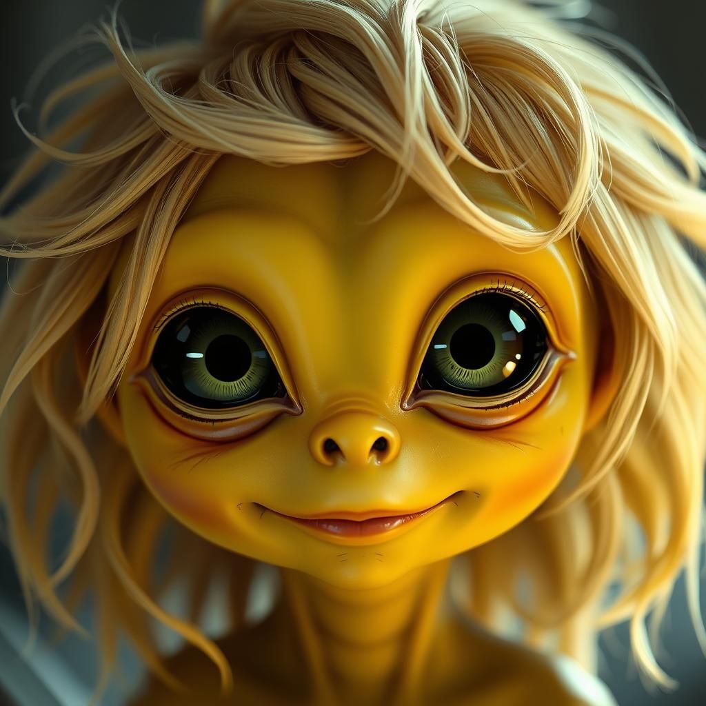 Photorealistic Alien Portrait with Blonde Hair: Digital Art