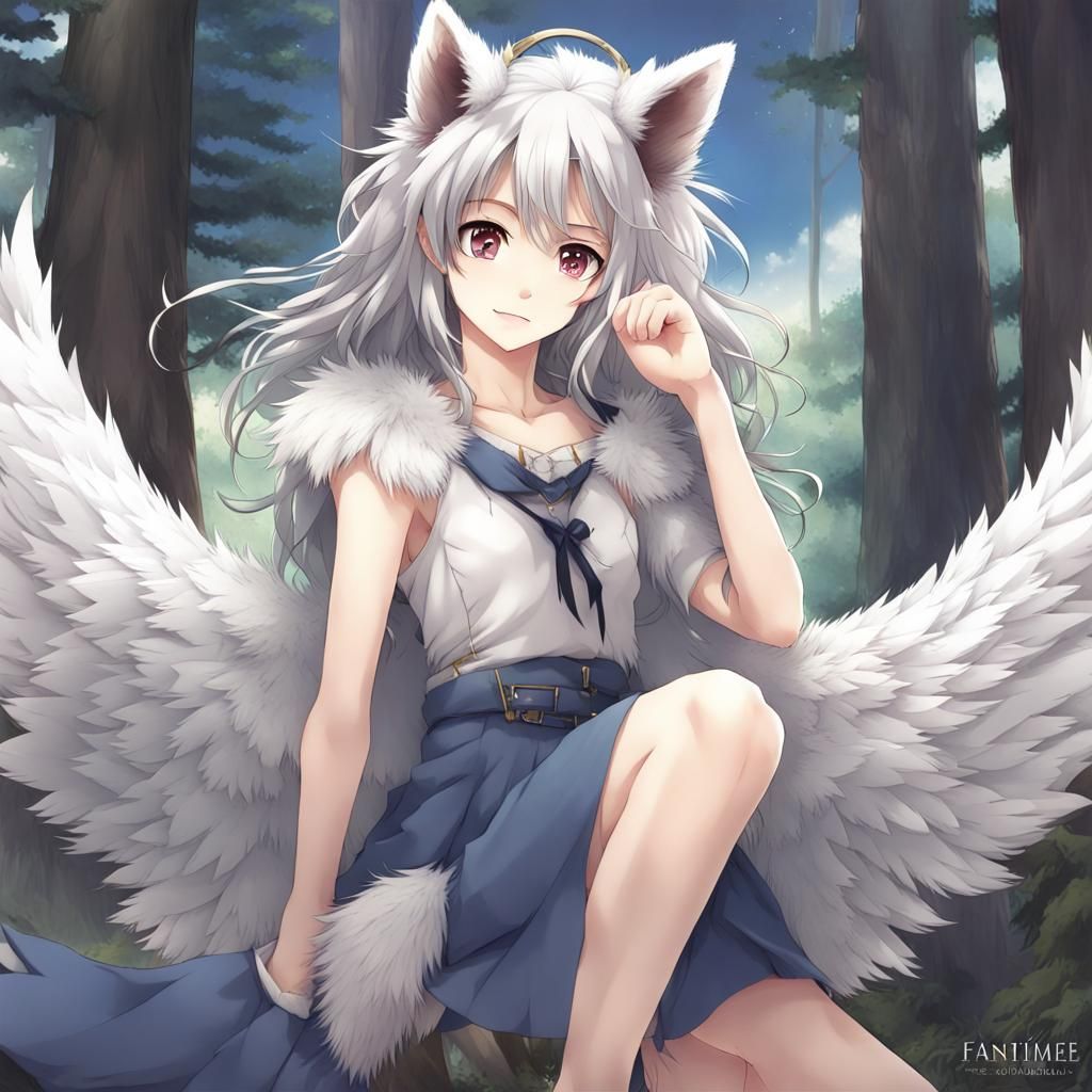 Anime Girl with Wolf Features and Wings