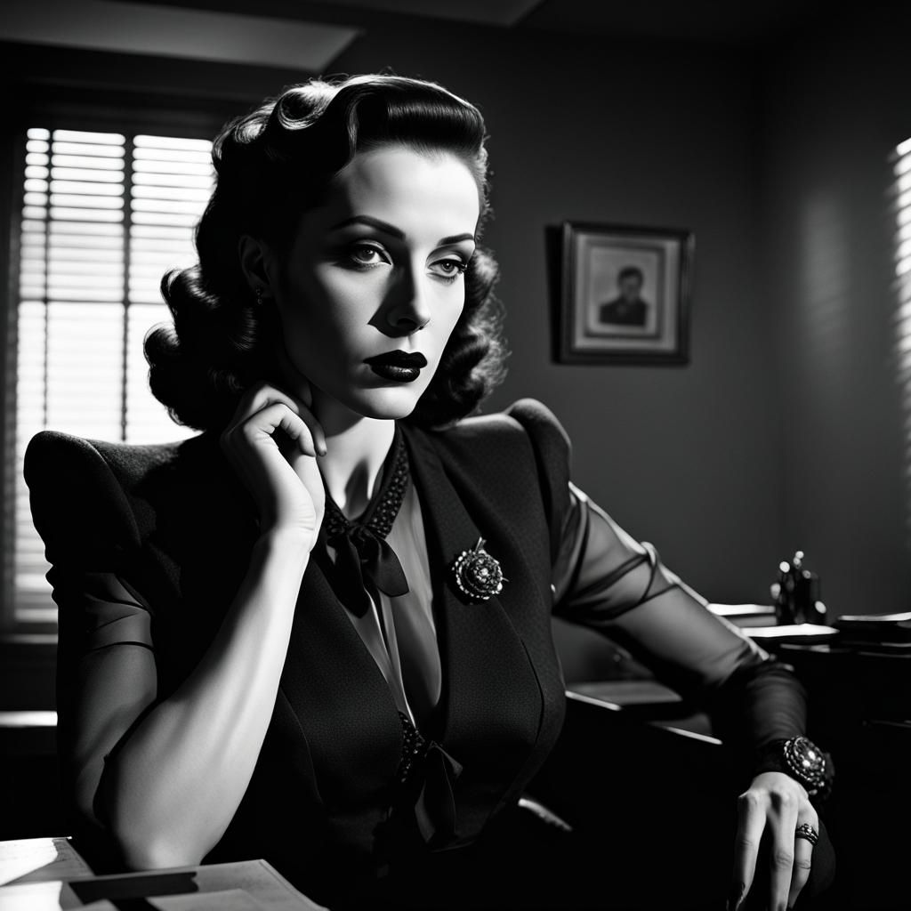 Noir Femme Fatale in Detective's Office