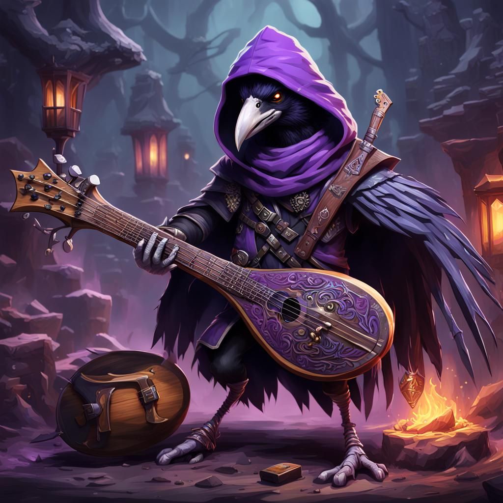Kenku Raven Bard Shredding Lute in Punk Steampunk Style