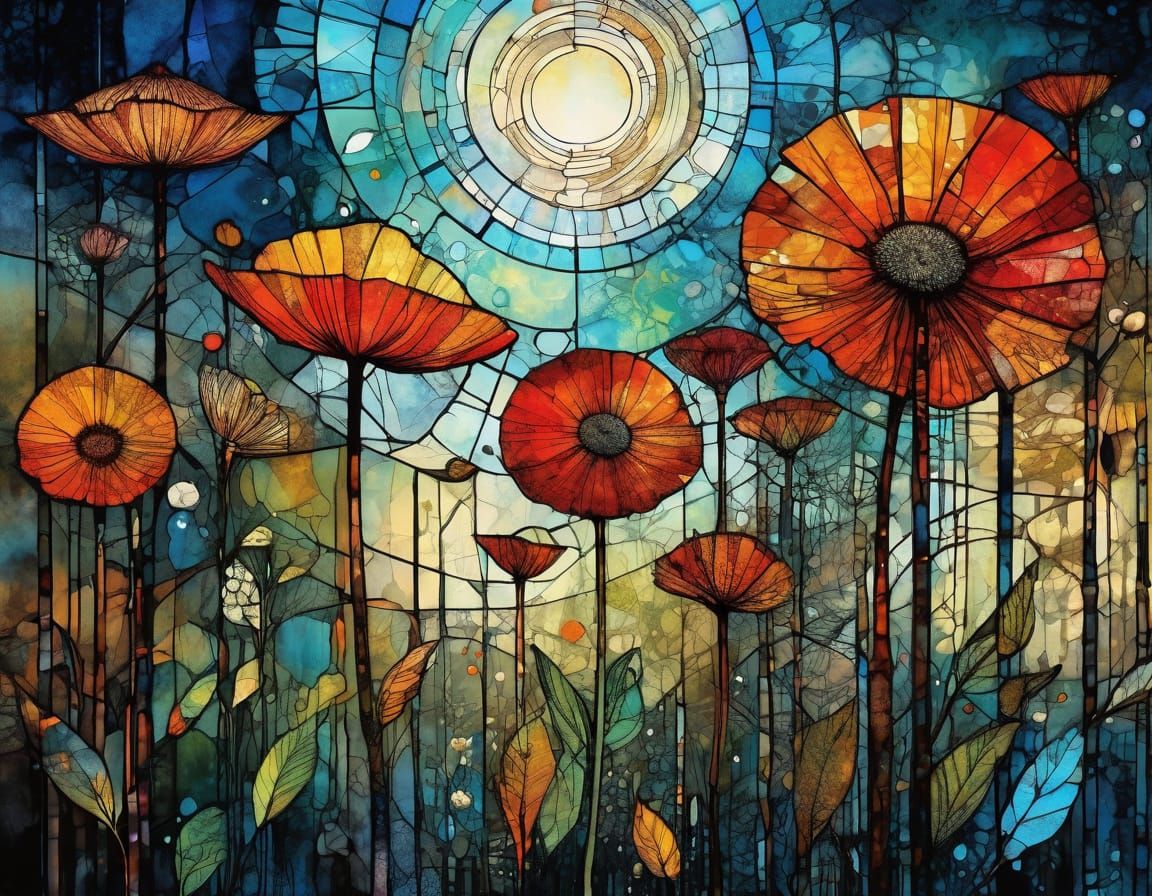 Vibrant Stained Glass Art Brut Illustration