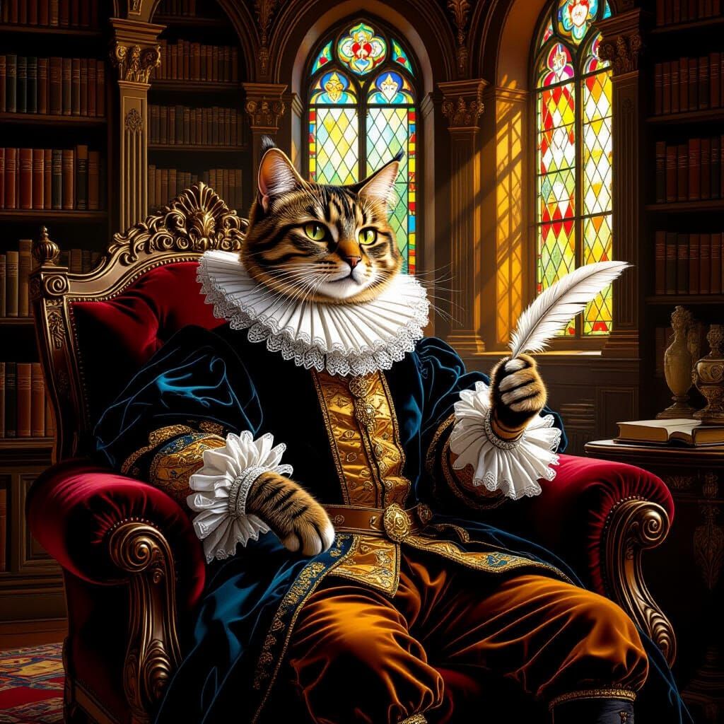 Renaissance Cat Portrait in Rembrandt Style