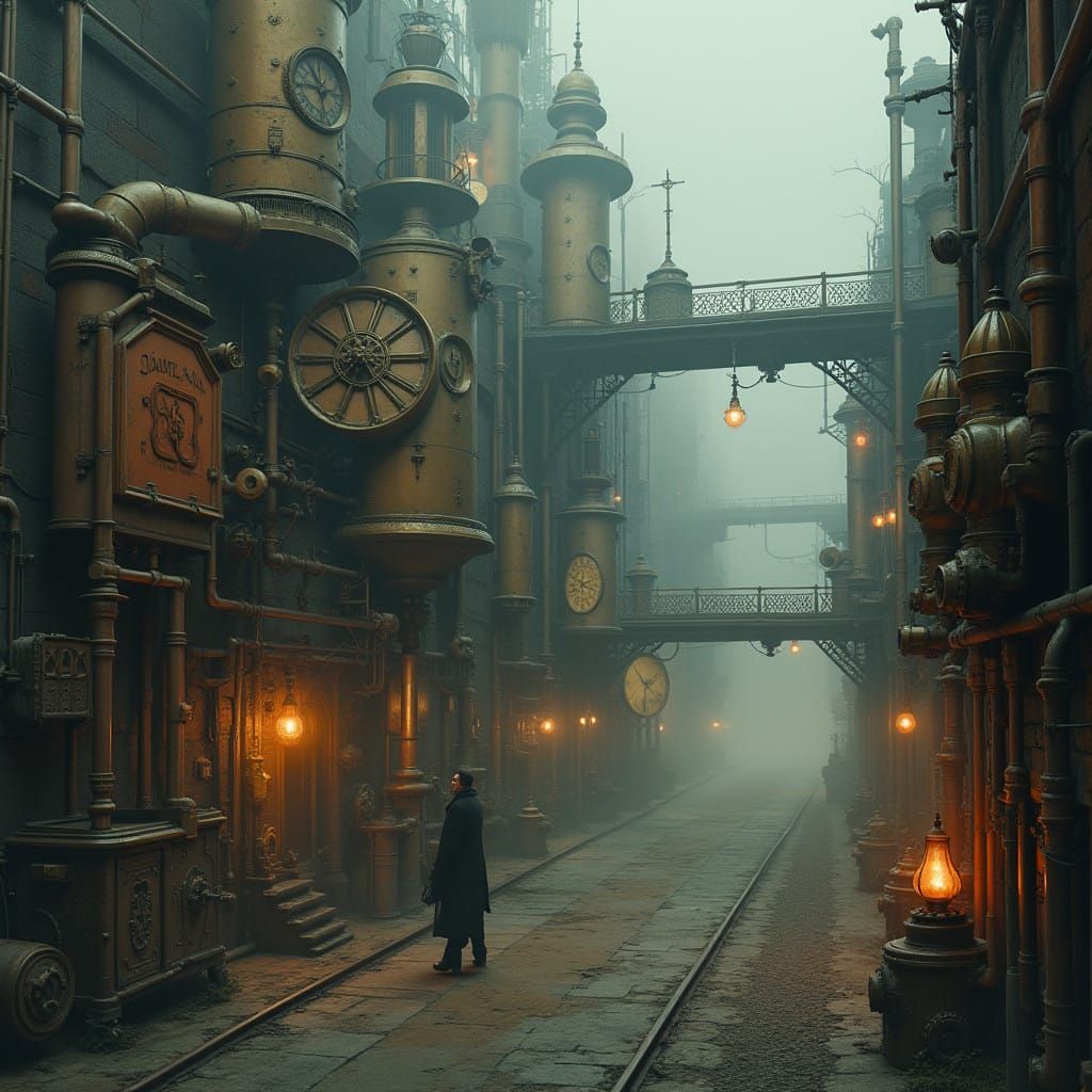 Steampunk Metropolis in a Whimsical, Industrial Atmosphere