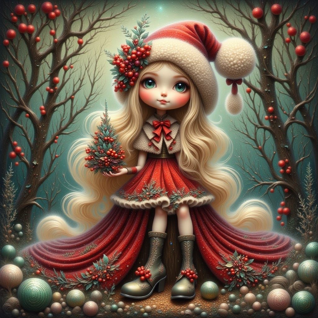 Whimsical Realism Forest Scene With Gemstone-Adorned Girl