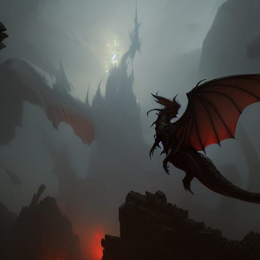 Detailed Wyvern in Dark Fantasy Art Nouveau Style