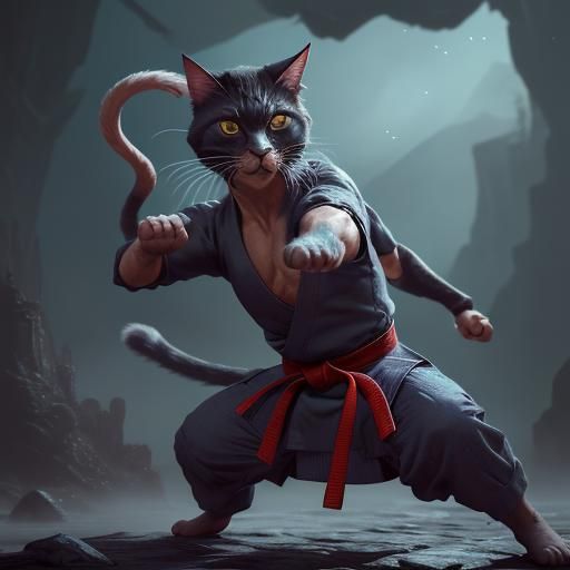 Karate Cat in Detailed Matte Painting