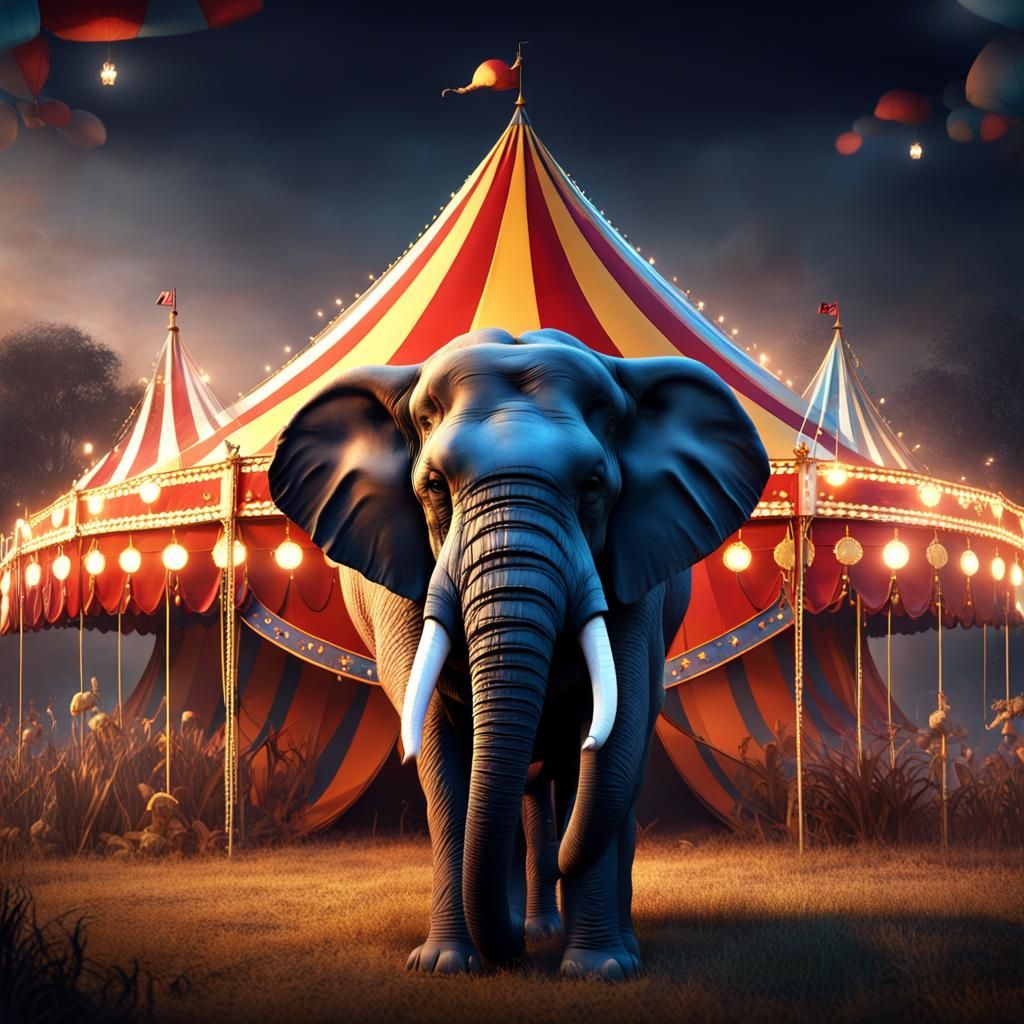 Circus Tent and Elephant in Detailed Matte Painting