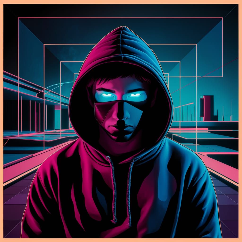 Edgy Hacker Avatar in Futuristic Bauhaus Style