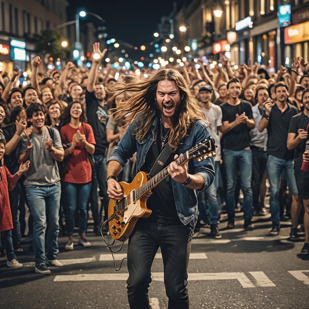 Electric Guitarist Plays to Cheering Crowd