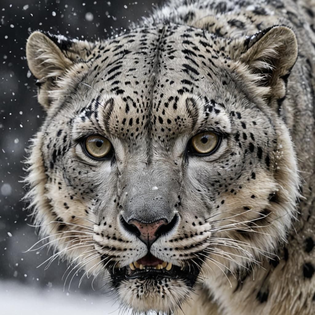 disturbing angry snow leopard cyborg hyperdetailed charcoal ...