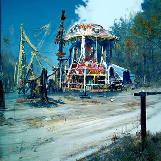 Eerie Abandoned Carnival: Oil Painting