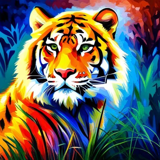 Impressionistic Tiger in Yellow and Blue