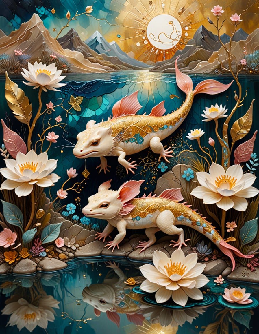 Axolotl and Duckling in Dreamlike Surrealism