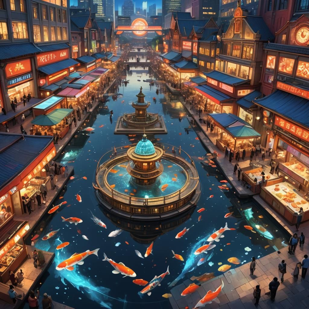 Ethereal Futuristic Market Square at Twilight