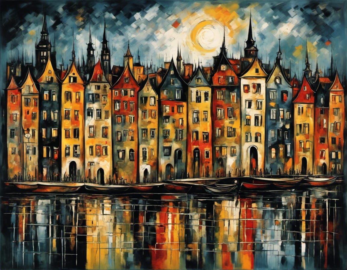 Lakeside Architecture in Neo-Impressionist Style