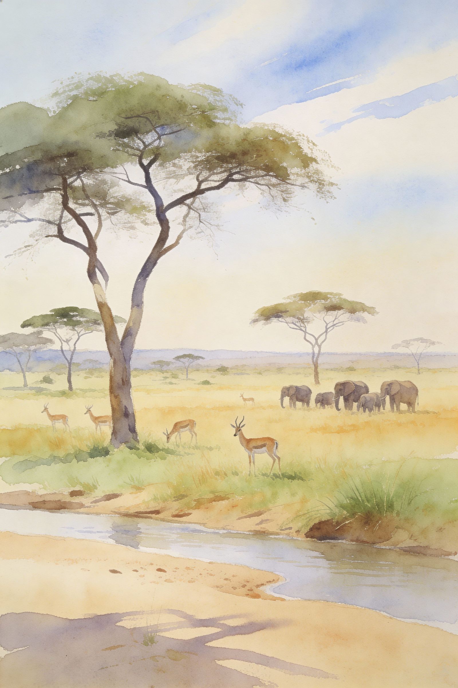 African Savanna Watercolour Landscape