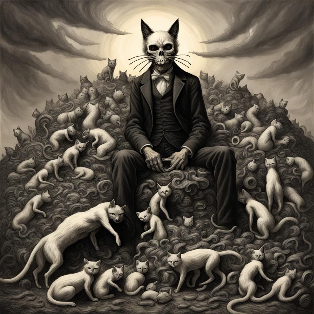 Creepy Skeletal Cat Father Figure in Horror Style