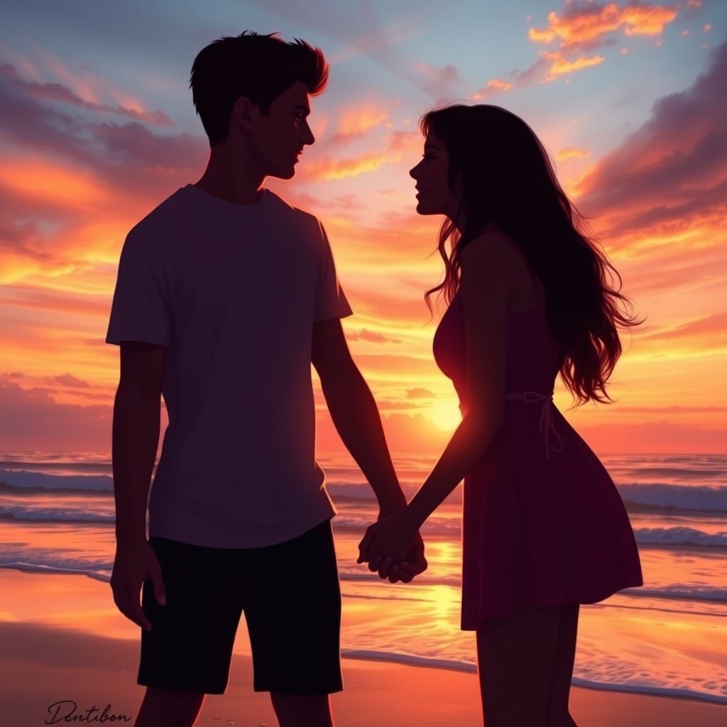 Romantic Beach Sunset in Realistic Style