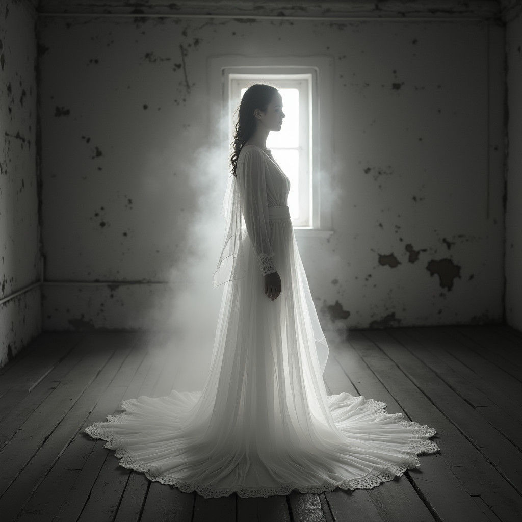 Woman Dissolving into Light: Ethereal Grayscale Image