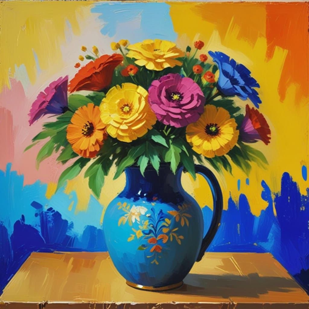 Vibrant Fauvist Still Life in Oil