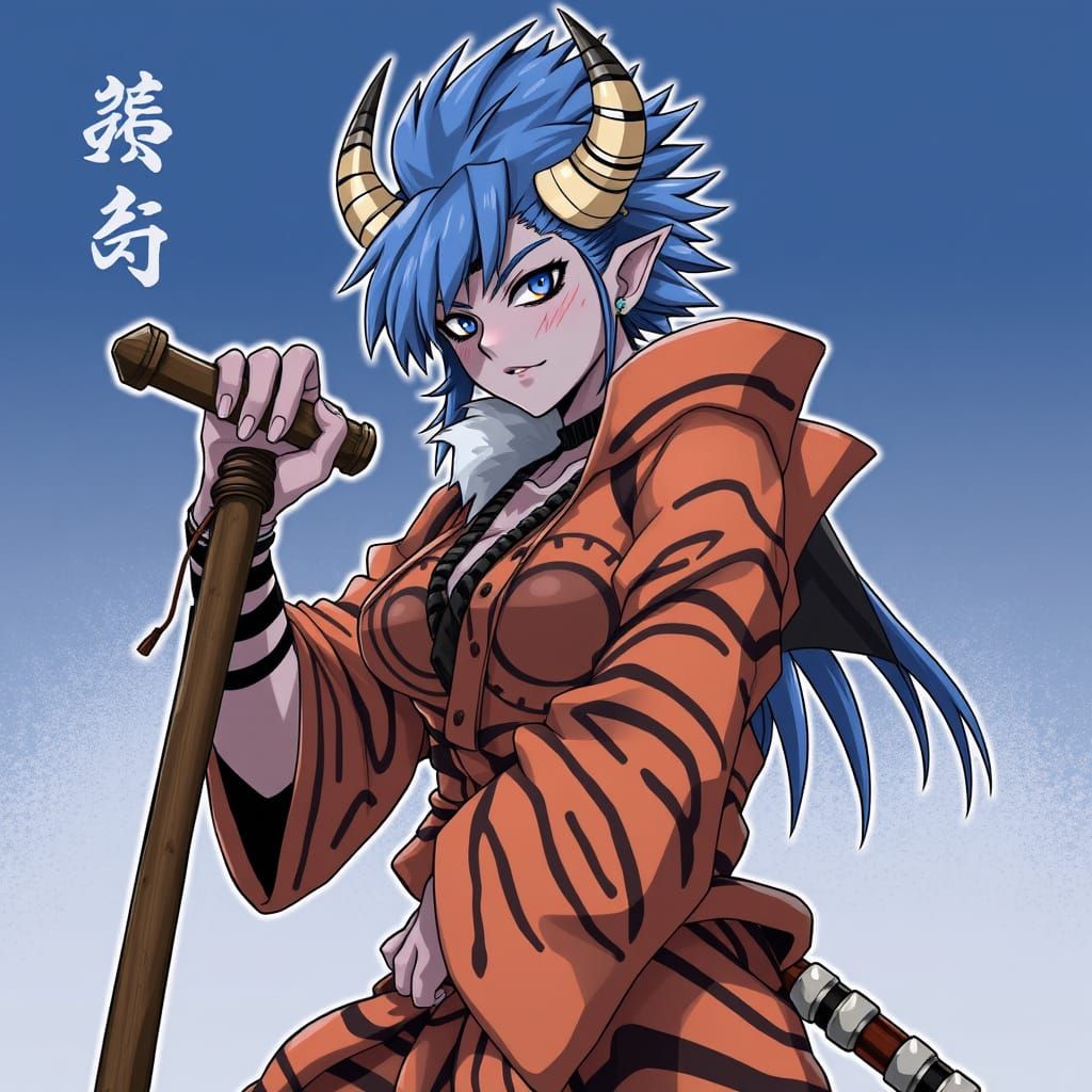 Anime Style Blue Oni with Kanabo Club