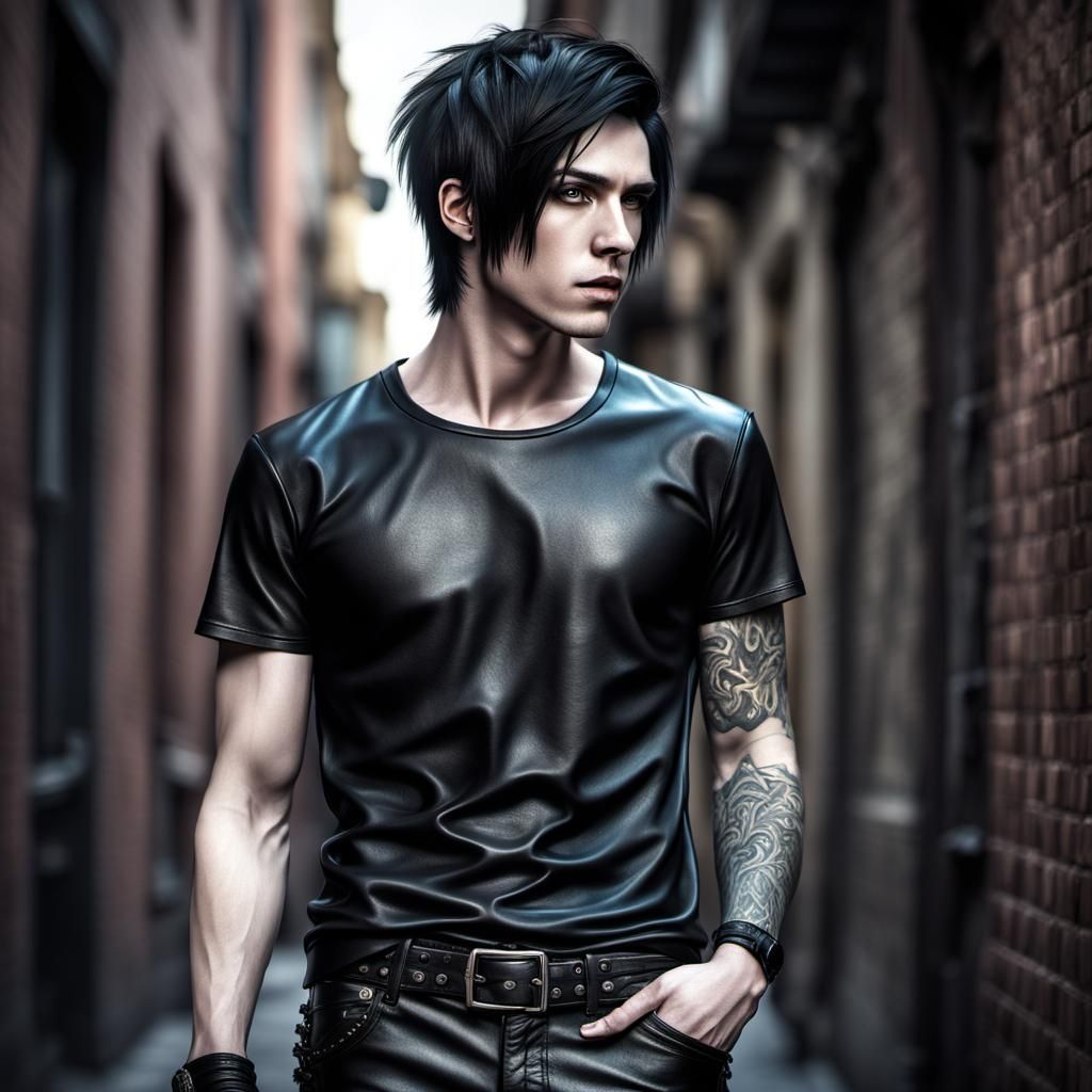 Hyperrealistic Androgynous Emo Boy Portrait