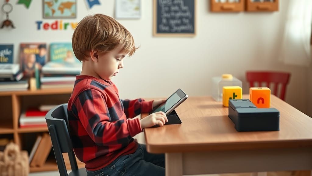 Child's Educational Tablet Time in Cozy Room