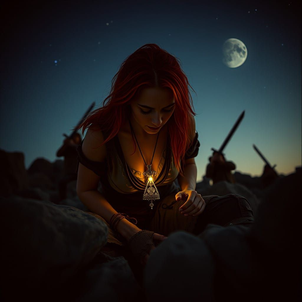 Ethereal Hunted Woman in Tattered Clothing