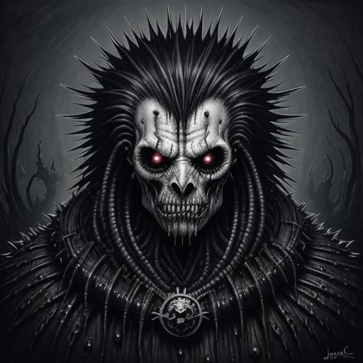Creepy Gothic Face in Black and White Digital Art