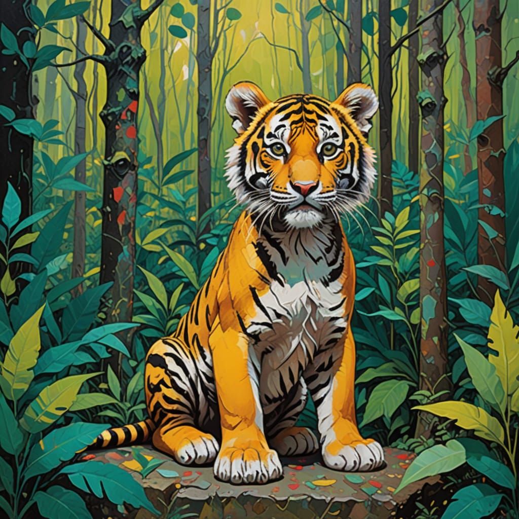 Vibrant Tiger Cub in Verdadism Style
