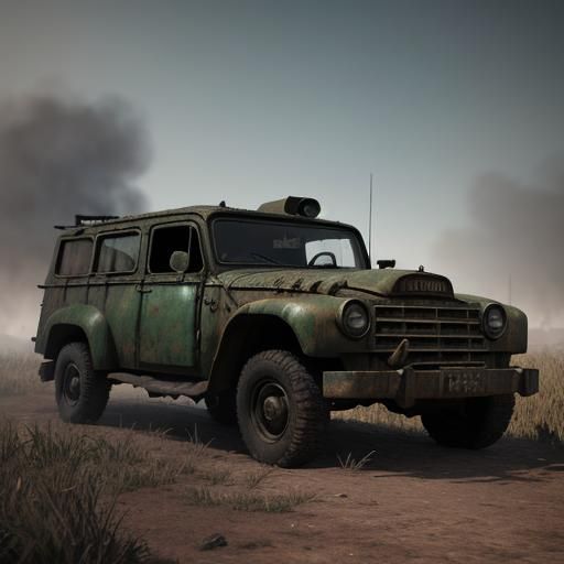 Rusty Army Car in 3D Game Style