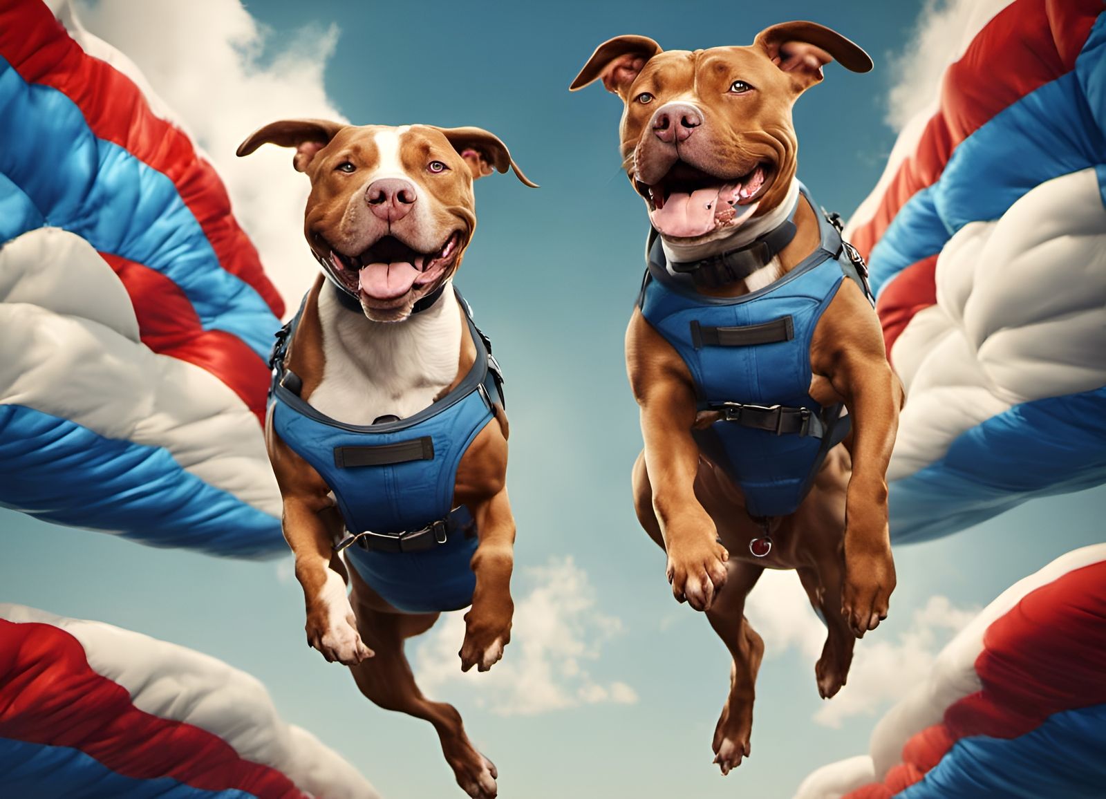 2 pitbull having fun skydiving