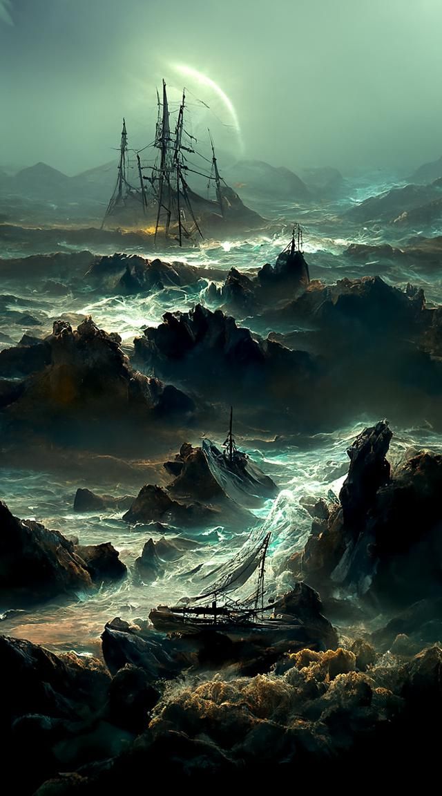 Ghost Ship Sails Through Luminous Clouds