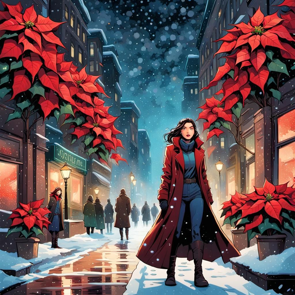 Urban Fantasy Christmas: Poinsettias in Comic Book Style