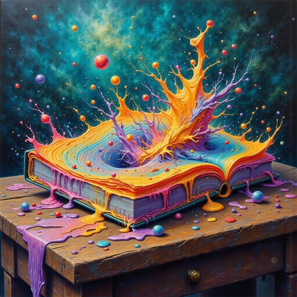 Melting Book: A Surrealist Dreamscape in Vibrant Colors